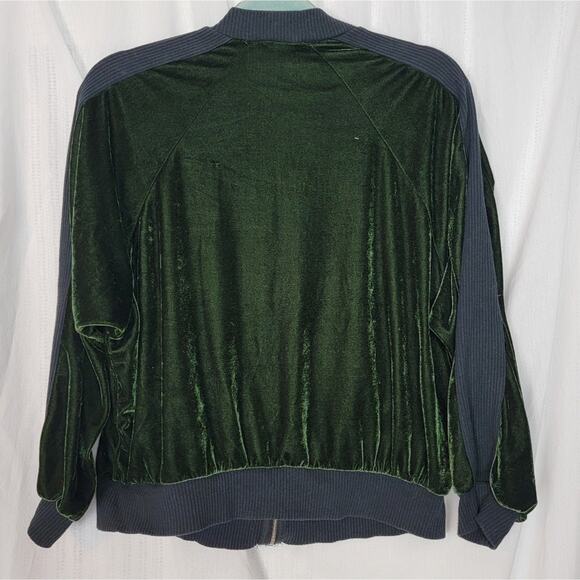 BP Hunter Green Velvet and Red Floral Bomber Jacket, Sz XS - Picture 6 of 6